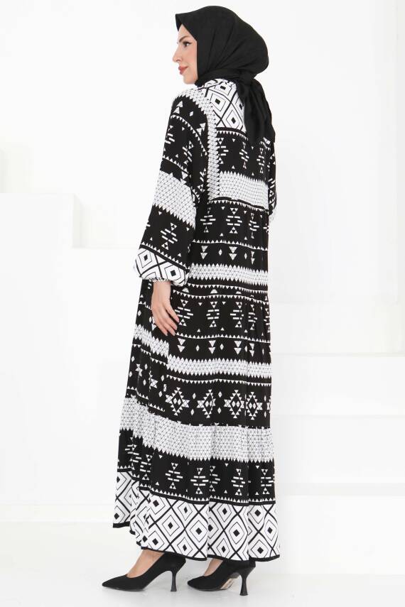 Düğme Detaylı Elbise Siyah - 27396 - 5