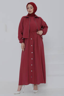 Düğme Detaylı Takım Bordo - 27010 - 1