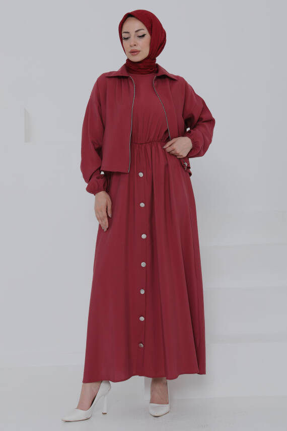 Düğme Detaylı Takım Bordo - 27010 - 1