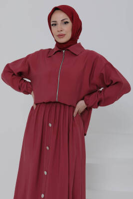 Düğme Detaylı Takım Bordo - 27010 - 4
