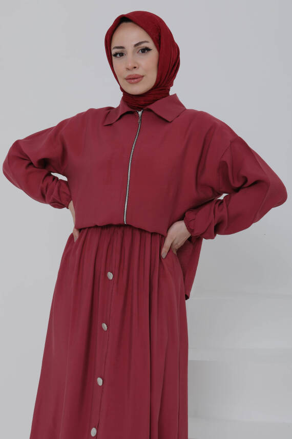 Düğme Detaylı Takım Bordo - 27010 - 4