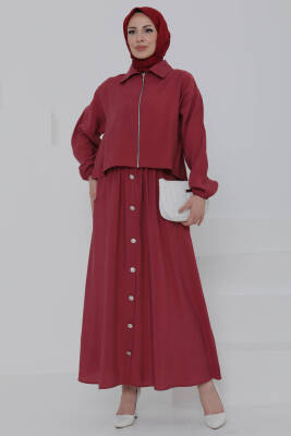 Düğme Detaylı Takım Bordo - 27010 - 5