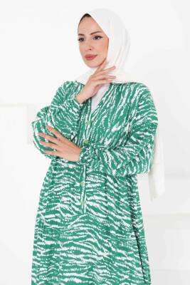 Düğmeli Desenli Elbise Beyaz - 27424 - 4