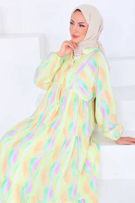 Düğmeli Desenli Elbise Lila - 27515 - 2