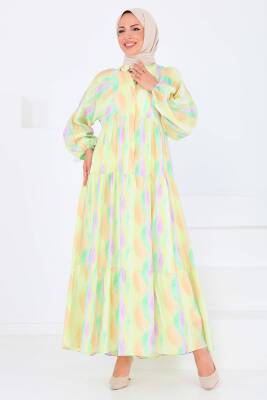 Düğmeli Desenli Elbise Lila - 27515 - 3