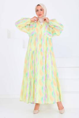 Düğmeli Desenli Elbise Lila - 27515 - 4