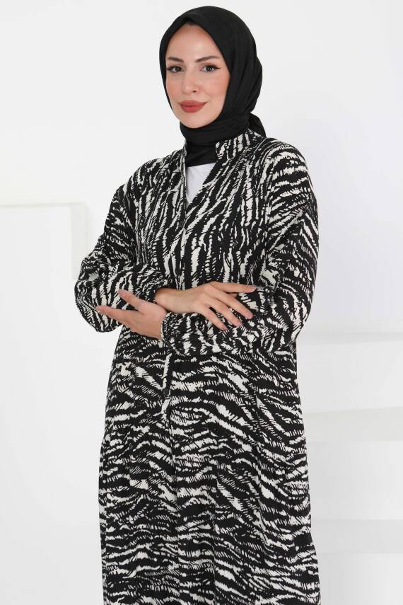 Düğmeli Desenli Elbise Siyah - 27424 - 5