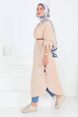 Düğmeli Elbise Bej - 27547 - 2