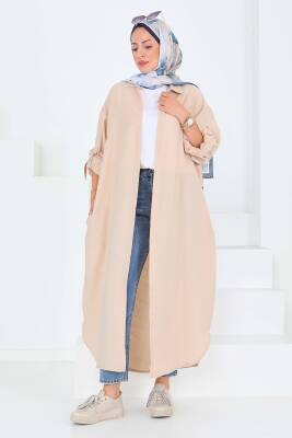 Düğmeli Elbise Bej - 27547 - 6