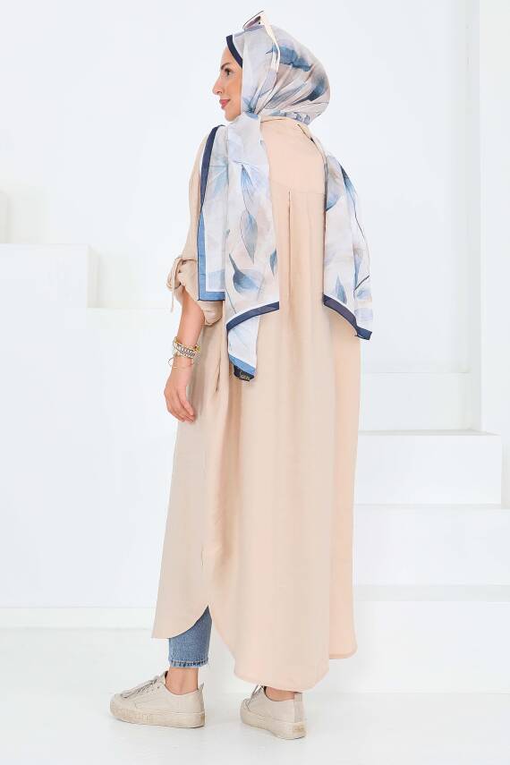 Düğmeli Elbise Bej - 27547 - 8