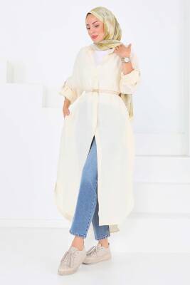 Düğmeli Elbise Ekru - 27547 - 1