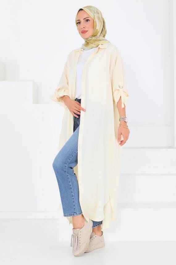 Düğmeli Elbise Ekru - 27547 - 2