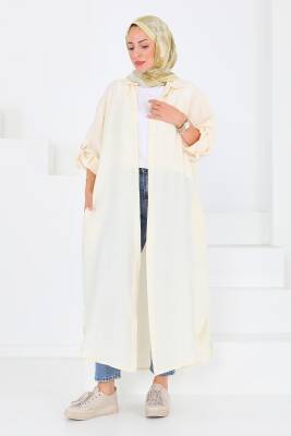 Düğmeli Elbise Ekru - 27547 - 3
