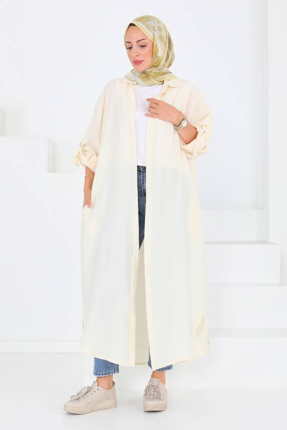 Düğmeli Elbise Ekru - 27547 - 3
