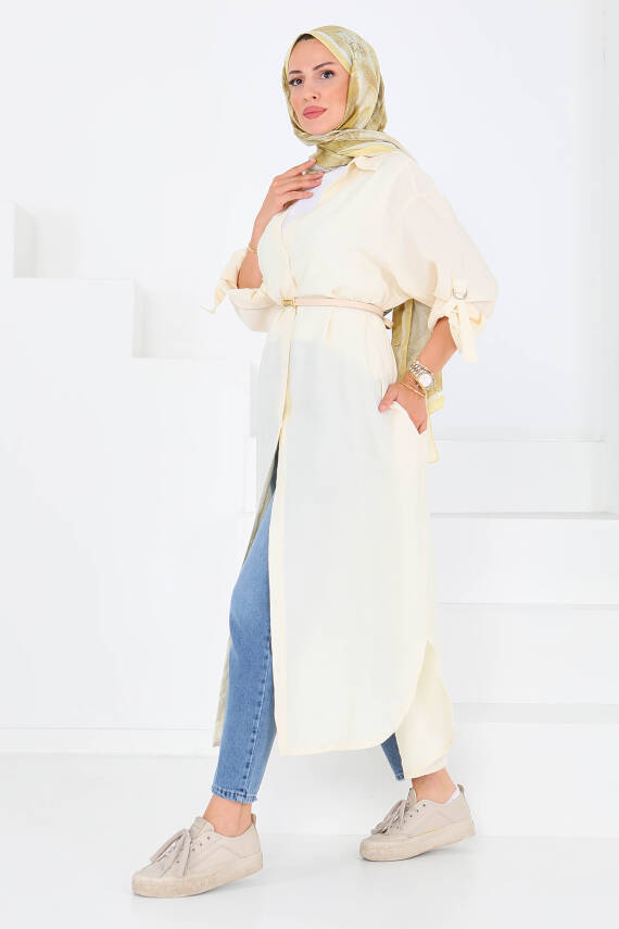 Düğmeli Elbise Ekru - 27547 - 5
