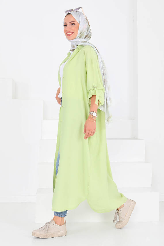 Düğmeli Elbise Yesil - 27547 - 4