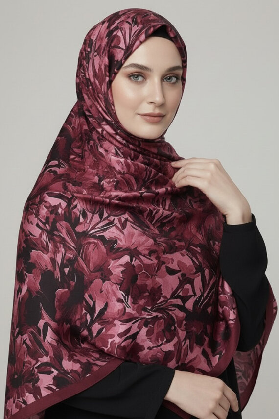Elegance Flora Serisi Bambu Crash Şal Bordo - 28003-BORDO - 1