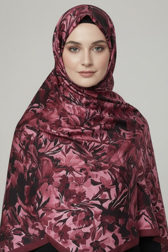Elegance Flora Serisi Bambu Crash Şal Bordo - 28003-BORDO - 2