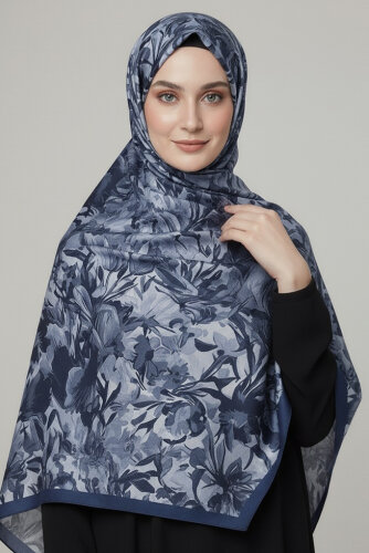 Elegance Flora Serisi Bambu Crash Şal Indigo - 28003-INDIGO
