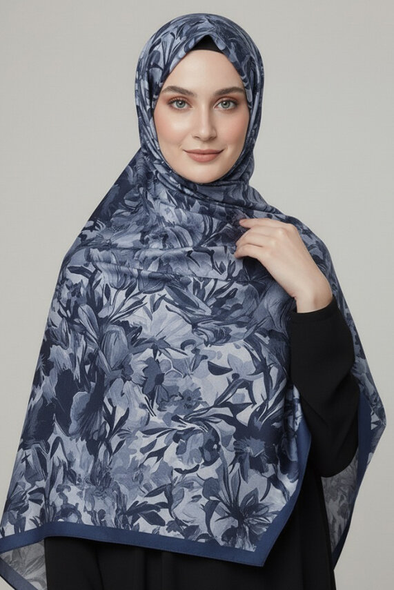 Elegance Flora Serisi Bambu Crash Şal Indigo - 28003-INDIGO - 1