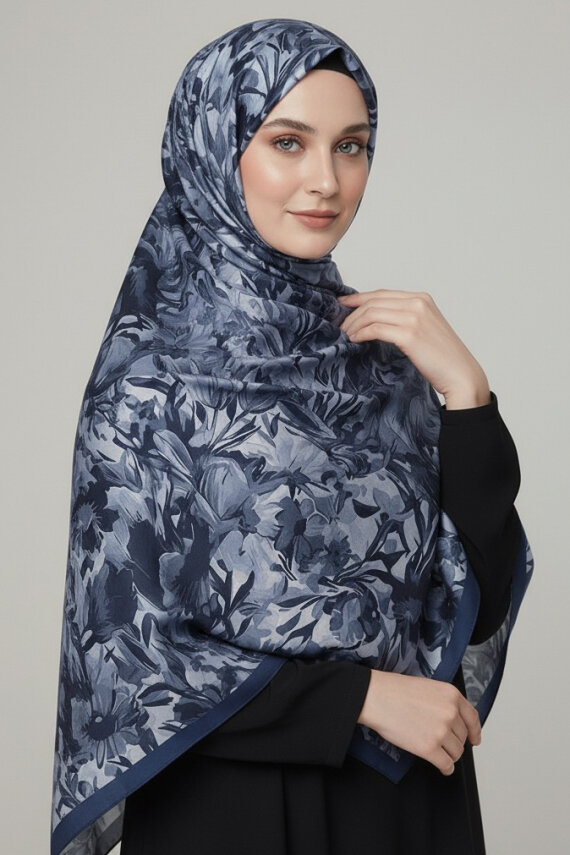 Elegance Flora Serisi Bambu Crash Şal Indigo - 28003-INDIGO - 2