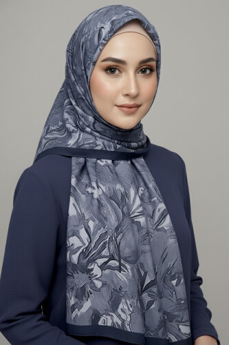 Elegance Flora Serisi Bambu Crash Şal Lacivert - 28003-LACIVERT