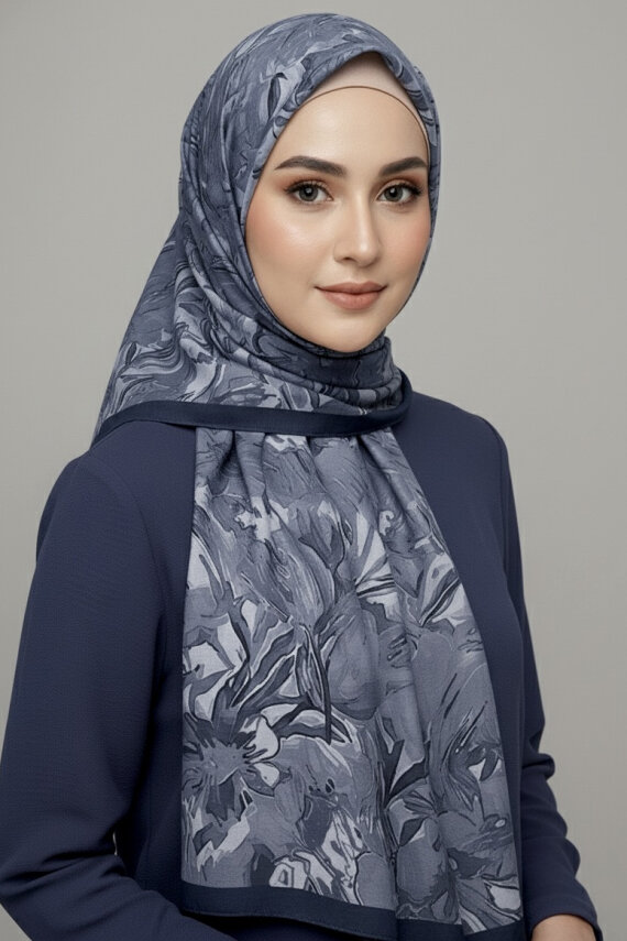 Elegance Flora Serisi Bambu Crash Şal Lacivert - 28003-LACIVERT - 1