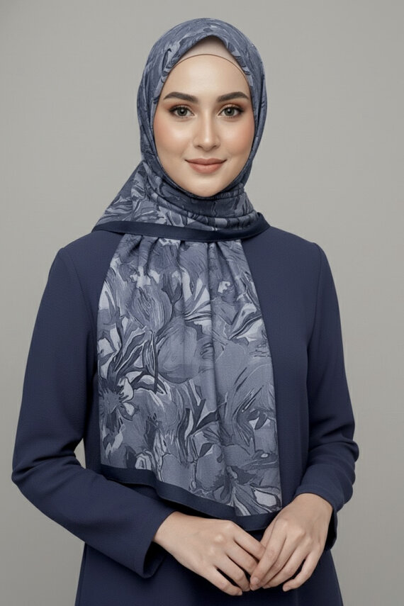 Elegance Flora Serisi Bambu Crash Şal Lacivert - 28003-LACIVERT - 2