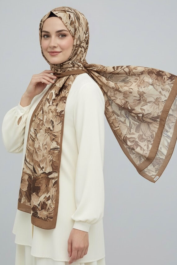 Elegance Flora Serisi Bambu Crash Şal Taba - 28003-TABA - 1