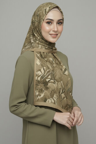 Elegance Flora Serisi Bambu Crash Şal Yağ Yeşili - 28003-YAG-YESILI