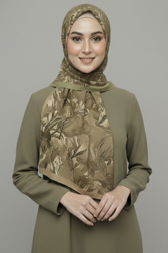 Elegance Flora Serisi Bambu Crash Şal Yağ Yeşili - 28003-YAG-YESILI - 2