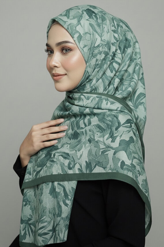 Elegance Flora Serisi Bambu Crash Şal Yesil - 28003-YESIL - 1