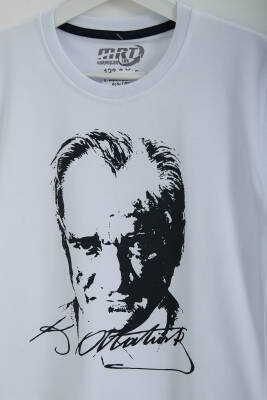Erkek Çocuk Beyaz Bisiklet Yaka Atatürk Baskılı Kısa Kollu Unisex T-Shirt - 26847 - 2