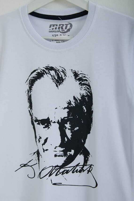 Erkek Çocuk Beyaz Bisiklet Yaka Atatürk Baskılı Kısa Kollu Unisex T-Shirt - 26847 - 2