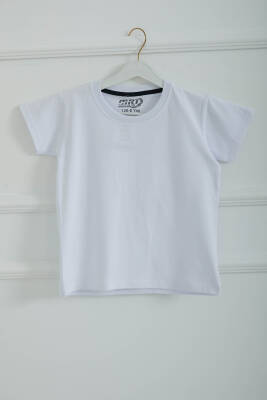 Erkek Çocuk Beyaz Bisiklet Yaka Basic Kısa Kollu T-Shirt - 26845 