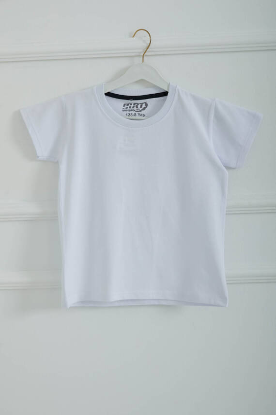 Erkek Çocuk Beyaz Bisiklet Yaka Basic Kısa Kollu T-Shirt - 26845 - 1