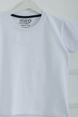 Erkek Çocuk Beyaz Bisiklet Yaka Basic Kısa Kollu T-Shirt - 26845 - 2
