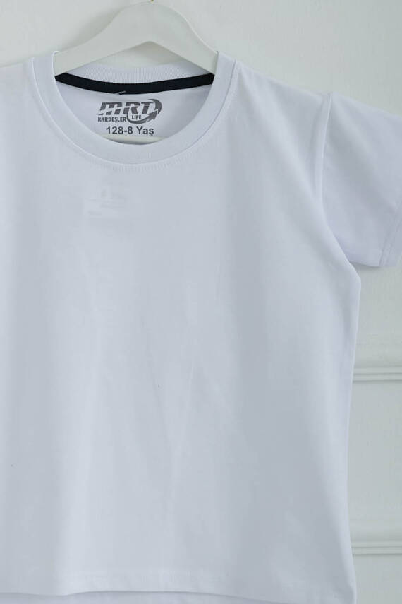 Erkek Çocuk Beyaz Bisiklet Yaka Basic Kısa Kollu T-Shirt - 26845 - 2