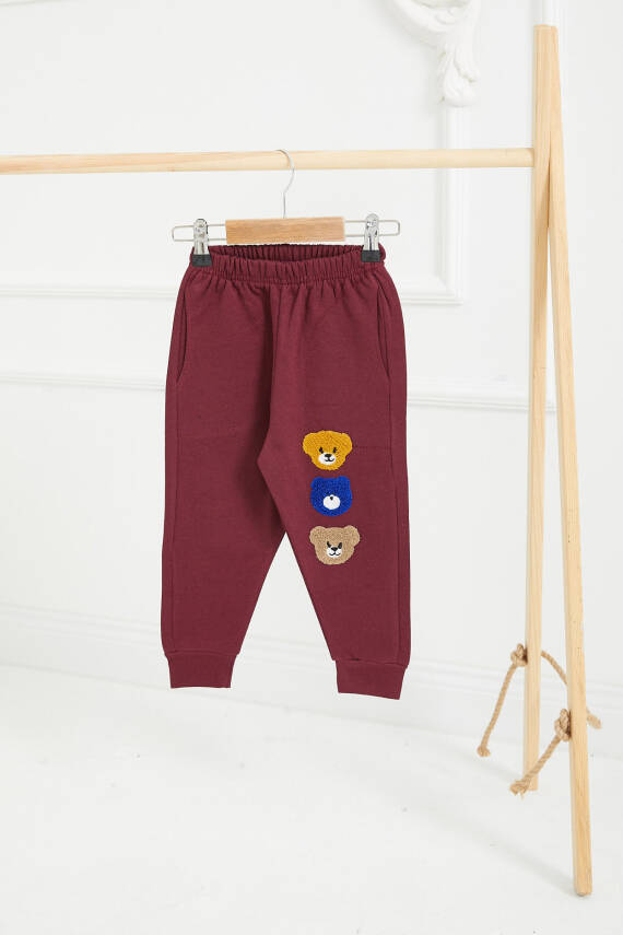 Erkek Çocuk Bordo Ayıcıklı Eşofman Altı - 26670 - 1