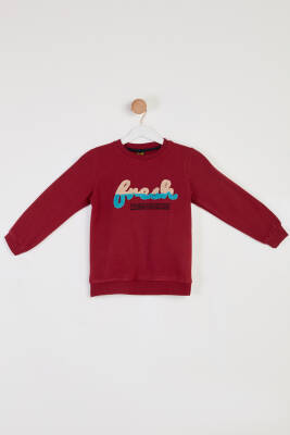 Erkek Çocuk Bordo Baskılı Sweatshirt - 26438 