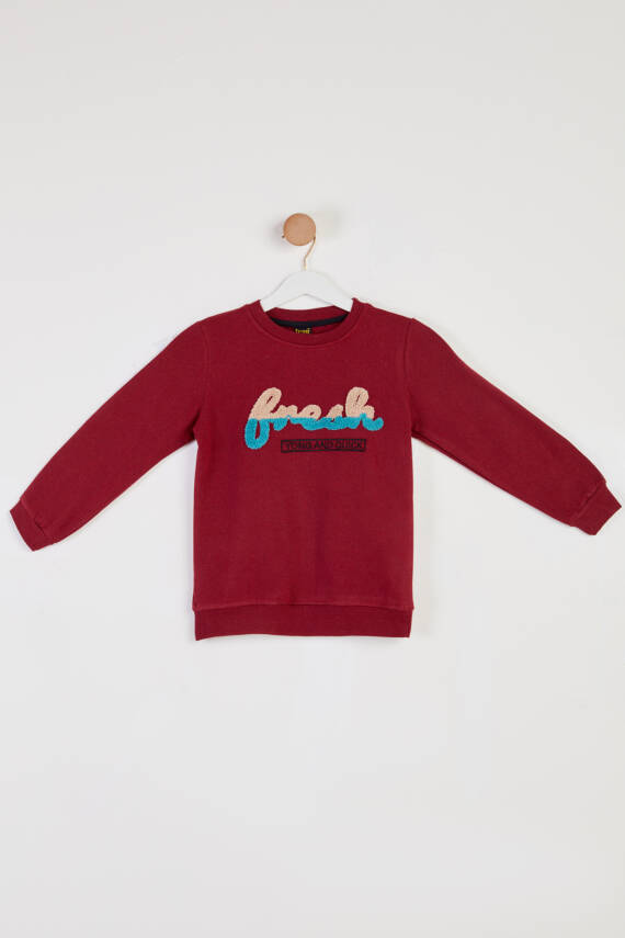 Erkek Çocuk Bordo Baskılı Sweatshirt - 26438 - 1