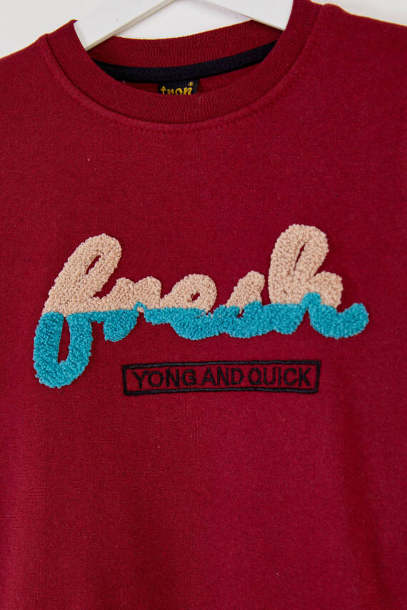 Erkek Çocuk Bordo Baskılı Sweatshirt - 26438 - 2