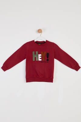 Erkek Çocuk Bordo Baskılı Sweatshirt - 26440 