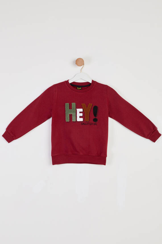 Erkek Çocuk Bordo Baskılı Sweatshirt - 26440 - 1