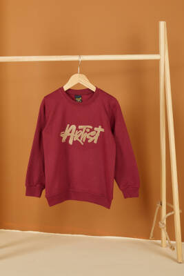 Erkek Çocuk Bordo Nakışlı Sweatshirt - 26553 - 1