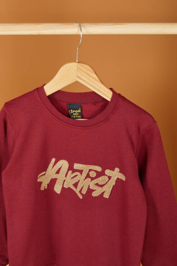 Erkek Çocuk Bordo Nakışlı Sweatshirt - 26553 - 2