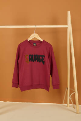 Erkek Çocuk Bordo Nakışlı Sweatshirt - 26554 - 1