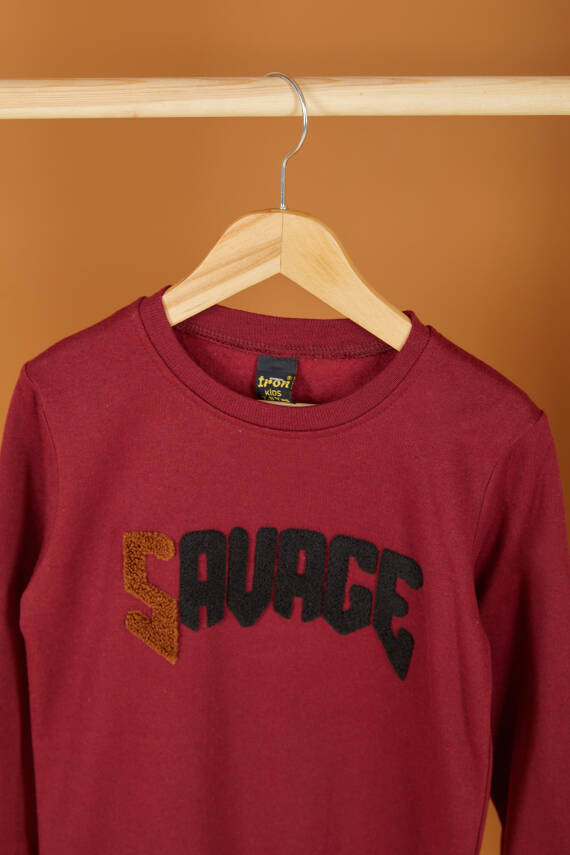 Erkek Çocuk Bordo Nakışlı Sweatshirt - 26554 - 2