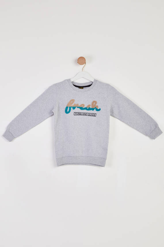 Erkek Çocuk Gri Baskılı Sweatshirt - 26438 - 1