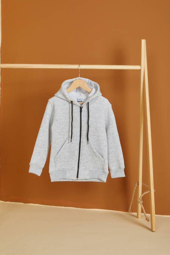 Erkek Çocuk Gri Fermuarlı sweatshirt - 26557 - 1